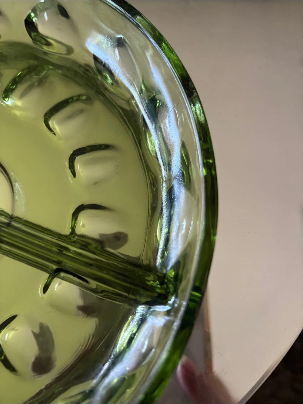 Vintage Indiana Glass Green Thumbprint PatternThree-Section Divided Serving Dish
